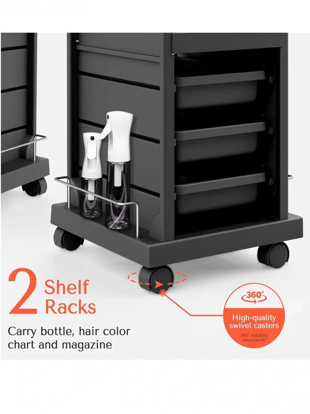 Tasalon Black Rolling Storage Salon💇‍♀️Cart with Removable Trays